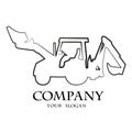 Backhoe loader. Outline drawing. Linear logo. Technics Royalty Free Stock Photo